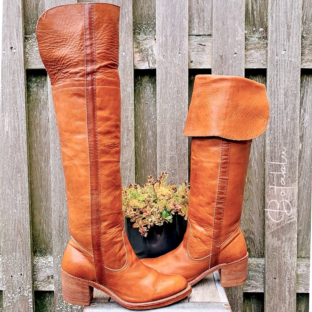 FRYE True Vintage Black Label Over the Knee Tall Brown Boots, Size 8